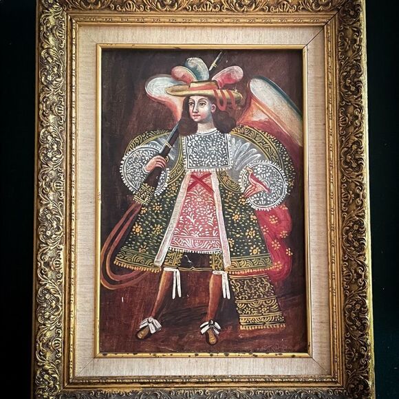 17th Century Cusco Archangel Uriel Mixed-Media Painting, Framed - Picture 1 of 3